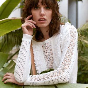 Sezane white fancy knit Jane sweater size XS
